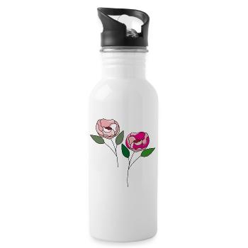 zwei Blumen - Trinkflasche mit integriertem Trinkhalm - Weiß - Rechts