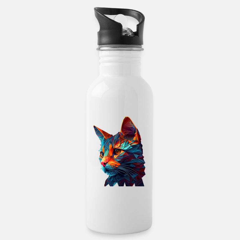 Katze Katzen Kätzchen Polygon Katze - Trinkflasche mit integriertem Trinkhalm - Weiß