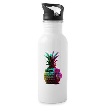 EDM Music Rave Festival Pineapple Techno - Water bottle with straw - white - Right