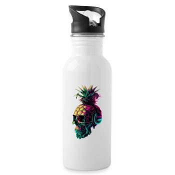 EDM Music Rave Festival Pineapple Techno - Water bottle with straw - white - Right