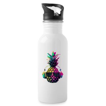 EDM Music Rave Festival Pineapple Techno - Water bottle with straw - white - Right