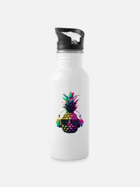 EDM Musik Rave Festival Ananas Techno - Trinkflasche mit integriertem Trinkhalm - Weiß
