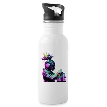 EDM Music Rave Festival Pineapple Techno - Water bottle with straw - white - Right