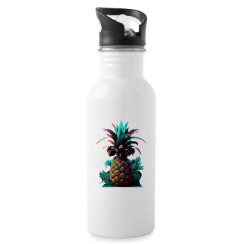 EDM Music Rave Festival Pineapple Techno - Water bottle with straw - white - Right