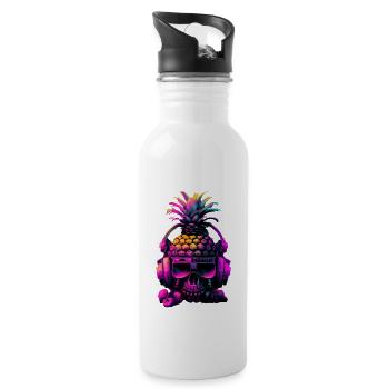 EDM Music Rave Festival Pineapple Techno - Water bottle with straw - white - Right