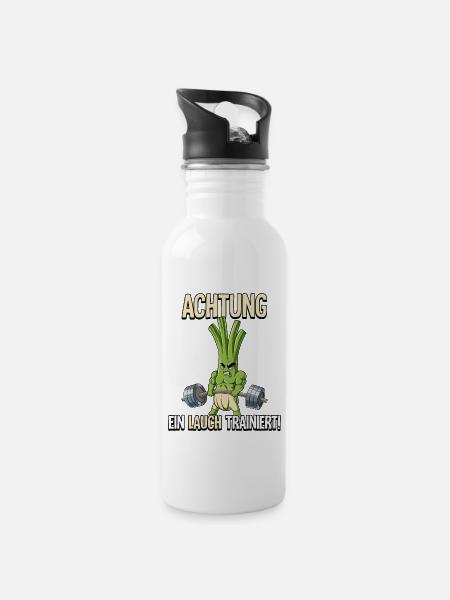 Lauch Bodybuilding Fitness Gym - Trinkflasche mit integriertem Trinkhalm - Weiß