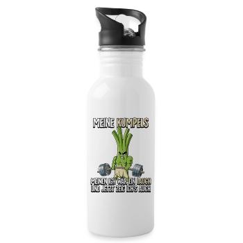Lauch Bodybuilding Fitness Gym - Trinkflasche mit integriertem Trinkhalm - Weiß - Rechts