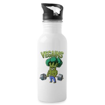 Vegains Vegan Bodybuilding Fitness Gym - Water bottle with straw - white - Right