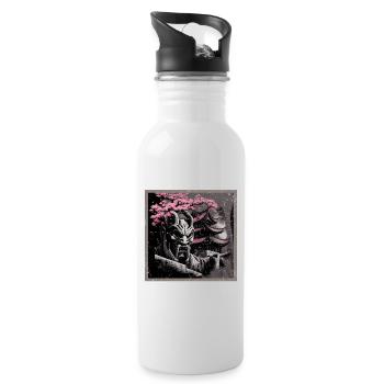 Vintage Japanese Sakura Cherry Blossom Temple - Water bottle with straw - white - Right