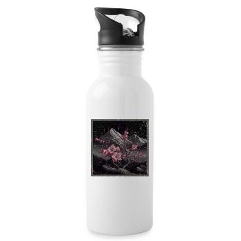 Vintage Japanese Sakura Cherry Blossom Temple - Water bottle with straw - white - Right