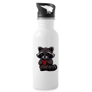 Raccoon with heart for Valentine's Day - Water bottle with straw - white - Right