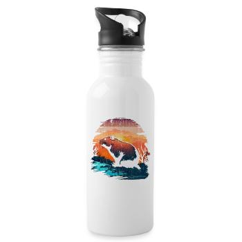 Capybara Wildlife Retro Vintage Funny Capybara - Trinkflasche mit integriertem Trinkhalm - Weiß - Rechts