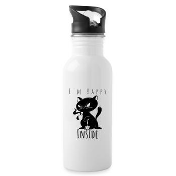 I'm Happy Inside - Cat and Coffee Gift idea - Water bottle with straw - white - Right