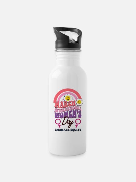 Gleichberechtigung, Feminismus - Internationaler Frauentag - Trinkflasche mit integriertem Trinkhalm - Weiß