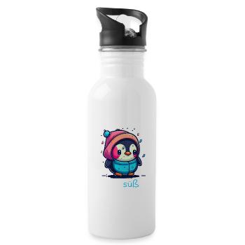 Pinguin Penguin Jungen Mädchen Zoo Süßer Spruch - Trinkflasche mit integriertem Trinkhalm - Weiß - Rechts