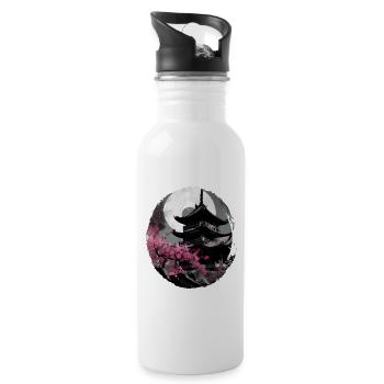 Temple japonais vintage des fleurs de cerisier Sakura - Gourde avec paille intégrée - blanc - Droite