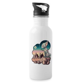 Chat Sphynx - paysage lovecraftien extraterrestre - Gourde avec paille intégrée - blanc - Droite