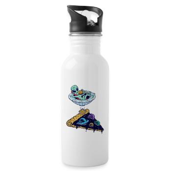 Alien isst Pizza - Trinkflasche mit integriertem Trinkhalm - Weiß - Rechts