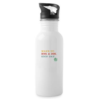 Wake up - ug a dog - good day - Trinkflasche mit integriertem Trinkhalm - Weiß - Rechts