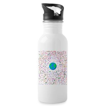 Planet Erde mit Farbpunkten - Trinkflasche mit integriertem Trinkhalm - Weiß - Rechts