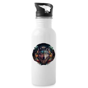 Wölfe Silhouette Naturschutz Tierschutz Wolf - Trinkflasche mit integriertem Trinkhalm - Weiß - Rechts