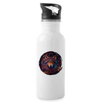 Wölfe Silhouette Naturschutz Tierschutz Wolf - Trinkflasche mit integriertem Trinkhalm - Weiß - Rechts