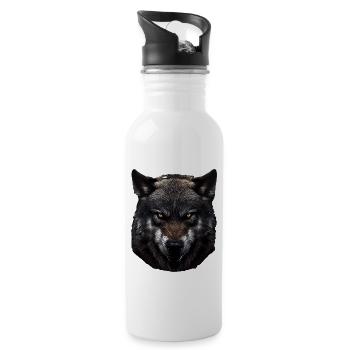 Wölfe Silhouette Naturschutz Tierschutz Wolf - Trinkflasche mit integriertem Trinkhalm - Weiß - Rechts
