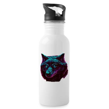 Wölfe Silhouette Naturschutz Tierschutz Wolf - Trinkflasche mit integriertem Trinkhalm - Weiß - Rechts