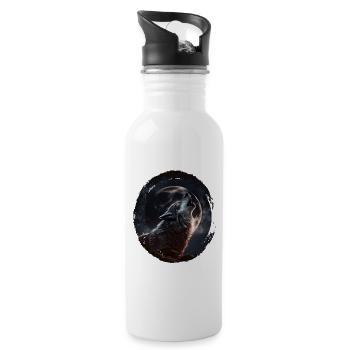 Wölfe Silhouette Naturschutz Tierschutz Wolf - Trinkflasche mit integriertem Trinkhalm - Weiß - Rechts