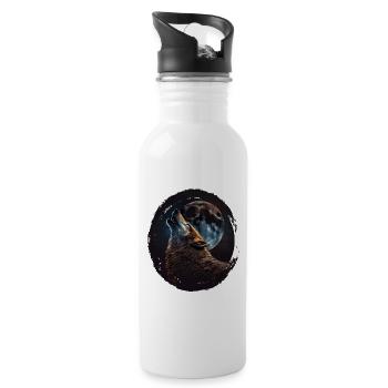 Wölfe Silhouette Naturschutz Tierschutz Wolf - Trinkflasche mit integriertem Trinkhalm - Weiß - Rechts