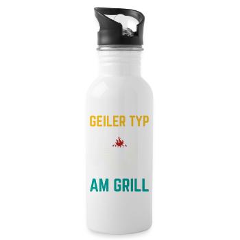 GEILER TYP AM GRILL - Trinkflasche mit integriertem Trinkhalm - Weiß - Rechts