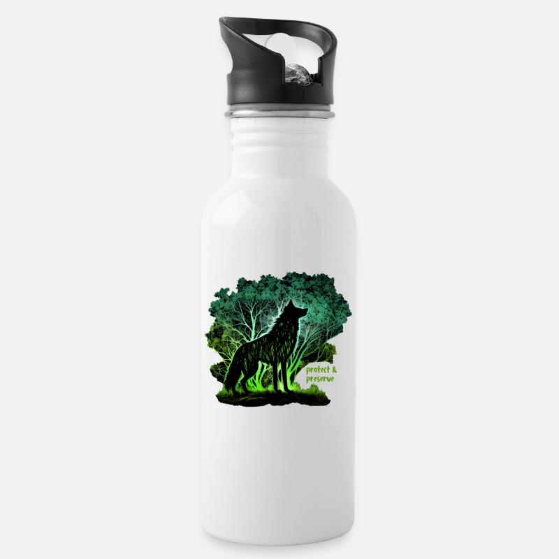 Wölfe Silhouette Naturschutz Tierschutz Wolf - Trinkflasche mit integriertem Trinkhalm - Weiß