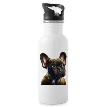 French Bulldog Frenchie Französische Bulldogge - Water bottle with straw - white - Right