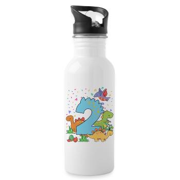 Herde Von Niedlichen Dinosauriern 2. Geburtstag 2 - Trinkflasche mit integriertem Trinkhalm - Weiß - Rechts