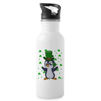 Manchot mignon Trèfle Saint-Patrick Pingouin - Gourde avec paille intégrée - blanc - Droite