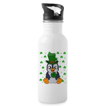 Manchot mignon Trèfle Saint-Patrick Pingouin - Gourde avec paille intégrée - blanc - Droite