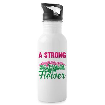 A strong woman stands tall like a Flower - Trinkflasche mit integriertem Trinkhalm - Weiß - Rechts