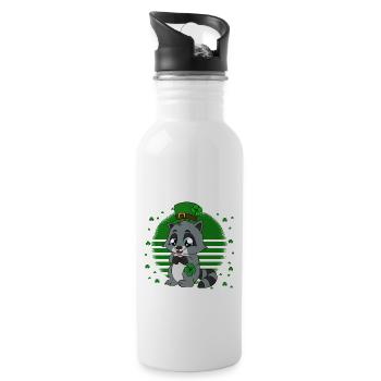 Raccoon Clover Leaves Saint Patrick's Day - Water bottle with straw - white - Right