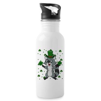 Raccoon Clover Leaves Saint Patrick's Day - Water bottle with straw - white - Right