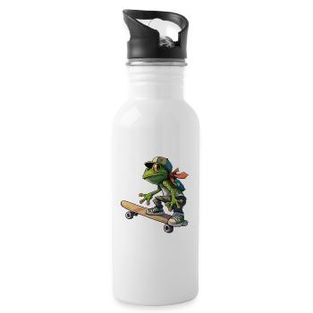 Frosch fährt Skateboard Frösche Kröte Amphibie - Trinkflasche mit integriertem Trinkhalm - Weiß - Rechts