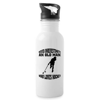 Hockey Geschenk Unihockey Hockeyspieler Feldhockey - Trinkflasche mit integriertem Trinkhalm - Weiß - Rechts