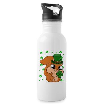 Eichhörnchen Kleeblätter St. Patrick's Day - Trinkflasche mit integriertem Trinkhalm - Weiß - Rechts