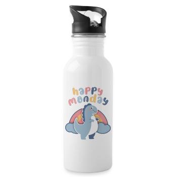 Kawaii Dinosaur Rainbow, Happy-Monday Dicton - Gourde avec paille intégrée - blanc - Droite
