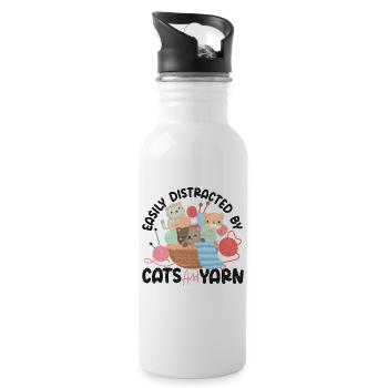 Knitting Knitter Cat Easily - Trinkflasche mit integriertem Trinkhalm - Weiß - Rechts