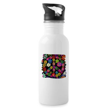 Hippie Festival Liebe Vintage Friedenszeichen - Trinkflasche mit integriertem Trinkhalm - Weiß - Rechts