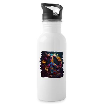 Hippie Festival Liebe Vintage Friedenszeichen - Trinkflasche mit integriertem Trinkhalm - Weiß - Rechts