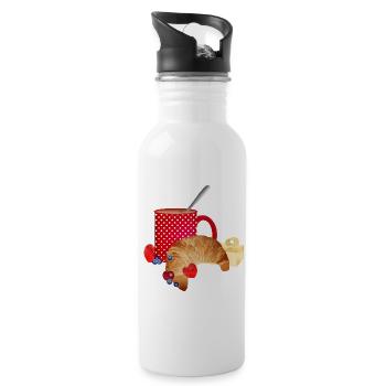 Breakfast still life with croissant, coffee, berries - Water bottle with straw - white - Right