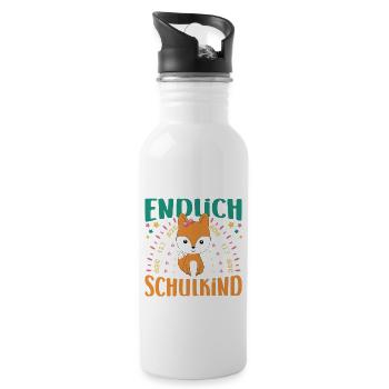 Einschulung Endlich Schulkind Mädchen Fuchs - Trinkflasche mit integriertem Trinkhalm - Weiß - Rechts