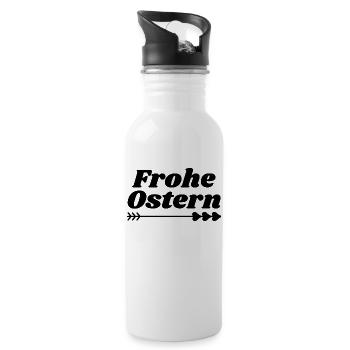 Frohe Ostern, Ostergruß mit Pfeil und Herz, Ostern - Trinkflasche mit integriertem Trinkhalm - Weiß - Rechts