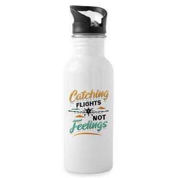Flying instead of feeling, travel-addicted flyer - Water bottle with straw - white - Right